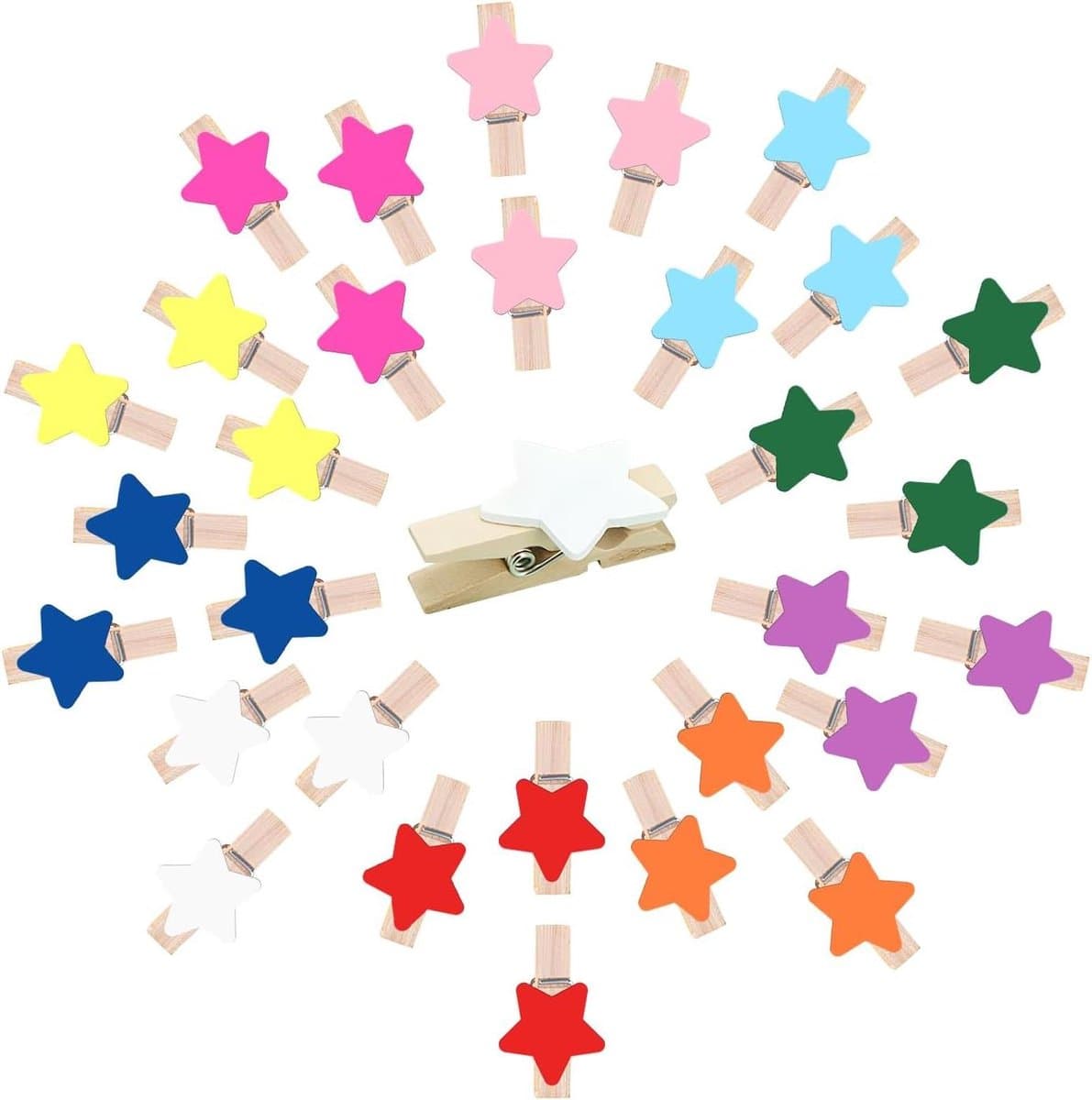 Houten Knijpers - Stervorm Clips - Foto's Ophangen - Kleurrijk Decoratief - 100 Stuks - Multicolor — afbeelding 1