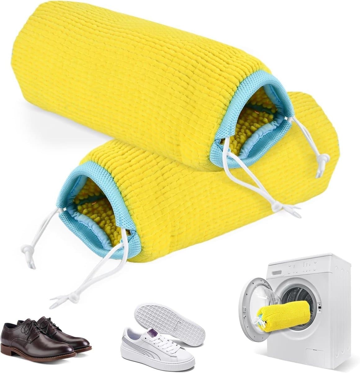 Set van 2 Herbruikbare Schoenwaszakken met Trekkoord, Pluche Fleece voor Grondige Reiniging van Alle Schoenmaat en -types — afbeelding 1