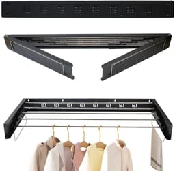 Dailygoody - Droogrek - Uittrekbaar - Ruimtebesparende wandmontage - Zwart - Wasdroger - Voor binnen en buiten - 80 cm — thumbnail 1