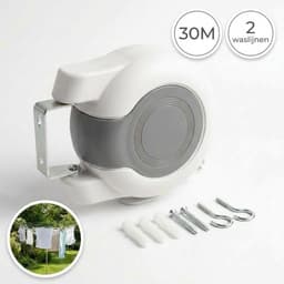 DIVERZA Waslijn 30M – Automatische en Oprolbare Drooglijn – 2 Waslijnen 15 meter – Wasrek – Droogrek – Binnen en Buiten – Wit — thumbnail 1