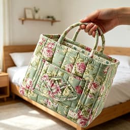 Bloemen Opbergmand - Grote Gewatteerde Opvouwbare Mand met Handvatten - Baby Kledingmand Wasmand Organizer voor Auto, Thuis, Picknick - Meerkleurig - 1 Stuk — thumbnail 2