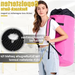 Grote Vuilwaszak XXL 115L met 2 Gevoerde Schouderbanden - Vouwbare Opbergzak voor Kleding, Duffle Bag en Rugzak (Roze) — thumbnail 4