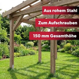 1x U-vormige paalsteun, vrije breedte 91 mm, totale lengte 150 mm, thermisch verzinkt staal, paalsteun voor vastschroeven of betonneren, U-profiel staal, grondanker, balkdrager — thumbnail 5