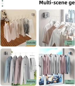 Waslijn Uitschuifbare - 5.1m Roestvrij Staal, Onzichtbare Waslijn voor Binnen/Buiten voor Handdoeken & Dekbedden, Perfect voor Huurkamers & Balkons -Wit kleur — thumbnail 5