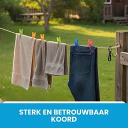 Waslijn - 10 Meter - Uittrekbaar - Oprolbaar - Waslijndraad - Inclusief Wasknijpers - Waslijn Camping - Kamperen - Reizen - Zwart — thumbnail 2