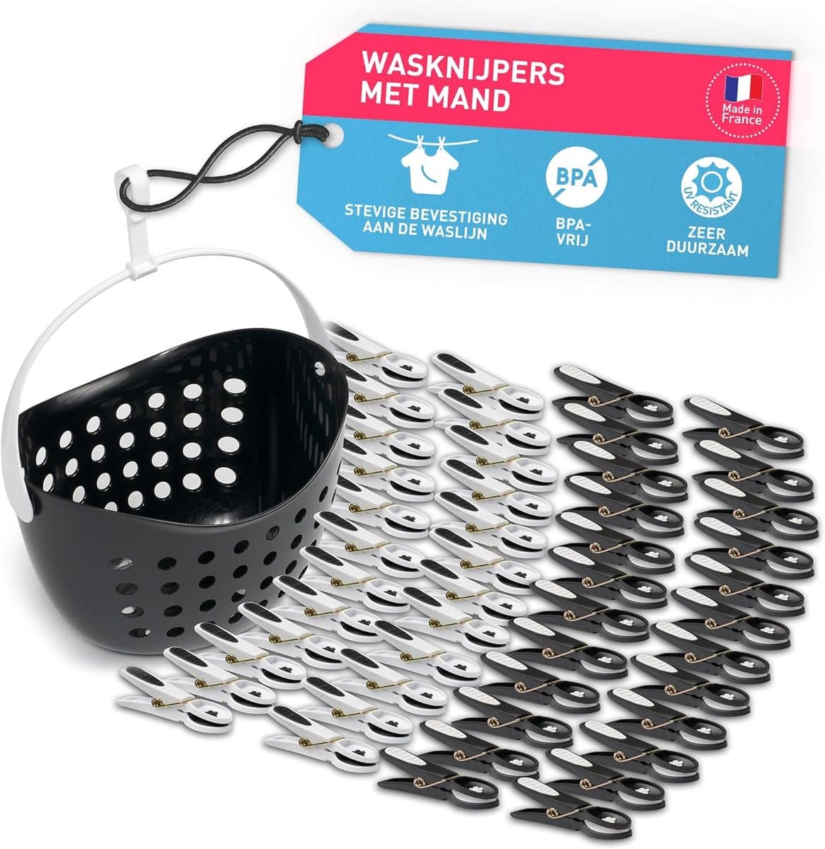 40 Wasknijpers Set met Handige Bewaarmand - Kleurvast en UV-bestendig — afbeelding 1