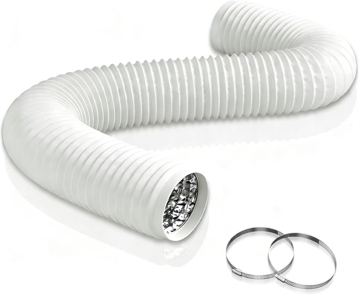 Afvoerslang PVC - Ventilatieslang Flexibel - Mobiele Airco - Inclusief Klemmen - 3 Meter 75mm - Wit — afbeelding 1