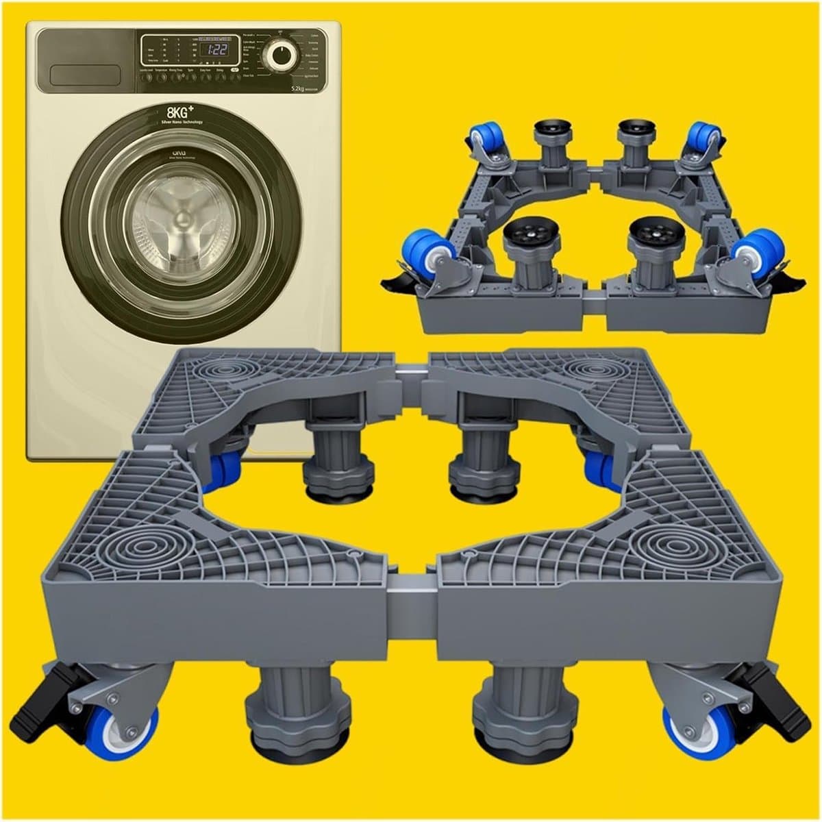 Universele Wasdroger Sokkel - Wasmachine Onderstel - Apparaten Verplaatsen - Verstelbaar & Stabiel - 8 Poten 4 Wielen — afbeelding 1