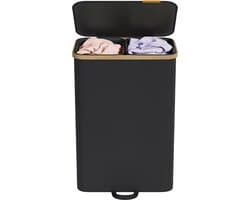SONGMICS - Wasmand - Wasmand met Deksel - 2 Compartimenten - Uitneembare Waszak - 150 Liter Capaciteit