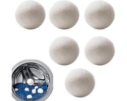 6 stuks - Wollen droogballen - 6cm - Wasdroger ballen - Droogballen - Wasbollen - Wasballen - herbruikbare - verkort de droogtijd - verminderen statische elektriciteit - voor thuis en in hotels - voor kleding, beddengoed en handdoeken - wit