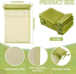 Fruitnetzakken met trekkoord - 23x17 cm - 200 stuks - Herbruikbare beschermzakken voor druiven, mango's, appels, granaatappels, perziken en ander fruit - Organza netten voor natuurlijke fruitteelt — thumbnail 4