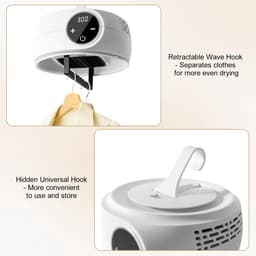 Uten Draagbare Elektrische Droger Gr889 - Ophangbaar Design - Warmtepompdroger - 600 W - Timer 0-300 Min - Mini Wasdroger - Tot 3kg Wasgoed - Hoogte 100 cm - Beige — thumbnail 5