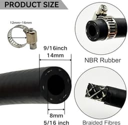 8 mm Benzineslang van 2,4 m met 10 Slangklemmen - Gevlochten Rubber Slang voor Auto's en Bootgeneratoren — thumbnail 2