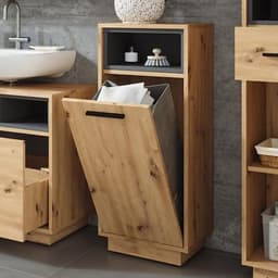 Droogkast Beatrice - Artisan eiken/antraciet, 38 x 93 cm met uitneembare wasmand — thumbnail 3