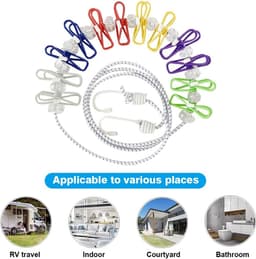 Portable Clothesline - 2 Pack - Travel Clothesline met 12 Pcs Colorful Clips - Verstelbare Camping Clothesline - Elastische Retractable Clothesline voor Binnen en Buiten — thumbnail 5