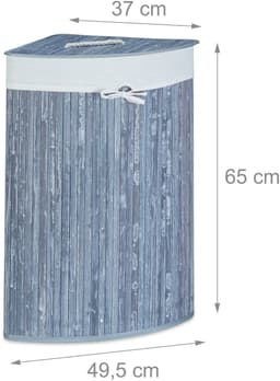 2x wasmand hoekmodel bamboe - 60 liter - deksel - wasbox - driehoekig - grijs — thumbnail 4