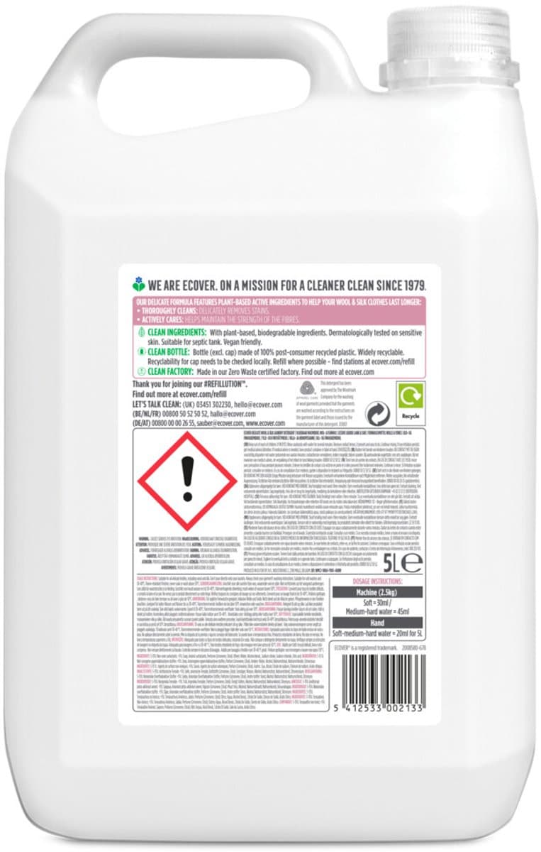 Ecover Wol en Fijnwasmiddel 111 Wasbeurten - 1 x 5 liter - Voordeelverpakking — afbeelding 1