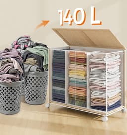 Hoppa! Wasmand - Natuurlijk Beige - Mat Wit - Staal - Synthetische Stof - Polyester-Katoenen Stof - 66.5 x 37.5 x 65 cm (B x D x H) — thumbnail 2