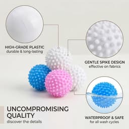 SnelShoppen - Plastic Droogballen, Set van 6 Wasballen voor Zachte Kleding in Wasmachine en Droger, Wit/Blauw/Roze, 4 cm, Ideaal voor Drogen en Wassen — thumbnail 5