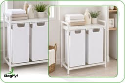 Begryf Wasmand - metaal stof - wit 92 l - 2 wakken - bovenplank - 73 x 33 x 71 cm - 92l — thumbnail 3