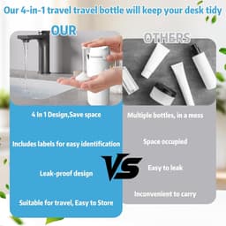 4-in-1 reisflessen om te vullen, 4-in-1 reisdispenser met etiket, reisflessen voor toiletartikelen, mini-shampoo-dispenser met schaal, reisbenodigdheden voor shampoo, lotion, conditioner — thumbnail 5