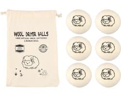 Set van 6 droogballen van zuivere natuurlijke wol met katoenen zak, herbruikbaar, antistatisch en energiebesparend - ShopVlot