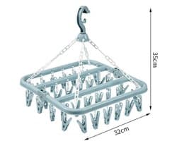 Opvouwbaar hangend kledingrek met 32 klemmen - kleerhangers - kleerhangers kunststof - Multifunctioneel windbestendig droogrek - Droogrek voor sokken en ondergoed - Huishoudelijk plastic kledingdroogrek - Hangend droogrek - blauw