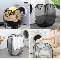 Thijox - 2 Stuks Opvouwbare Wasmand Met Handvat - Draagbare Zwarte Mesh Opbergmanden - Inklapbare Pop-Up Wasmanden Voor Thuis, Camping, Kinderen — thumbnail 3