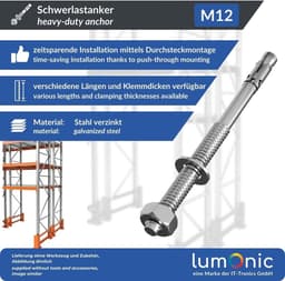 Zware Ankers - Metaalpluggen Beton - Stevig Bevestigen - Verzinkt Oppervlak - M12 x 220 mm - Zilverkleurig — thumbnail 5