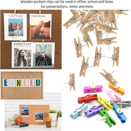 Houten Clips met Spelden - Fotoclips Decoratie Clips - Foto's Ophangen - Combinatie Clip en Speld - 60 stuks — thumbnail 5