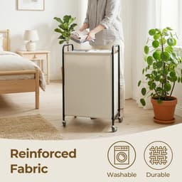 Dailygoods- Wasmand 80L smal - Wasmand met wielen - Kledingorganizer - Robuuste constructie - Ruimte-slim ontwerp - Beige - Opbergmand — thumbnail 4