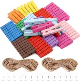 Dailygoods- Wasknijpers 100 stuks - Houten Mini-wasknijpers - Decoratieve Knijpers - Fotoklemmen - Natuurlijke Houten Klemmen - Veelkleurig — thumbnail 1