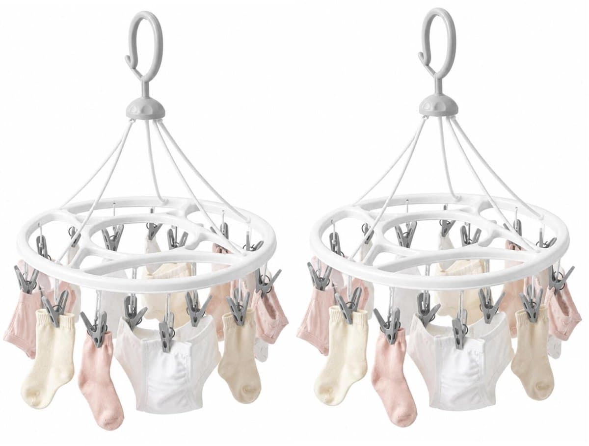 Concorde Wasgoed droogcarrousel droogmolen - 2x - 17 mini clips / knijpers - wit/grijs - kunststof - 33 cm - sokken rekje — afbeelding 1
