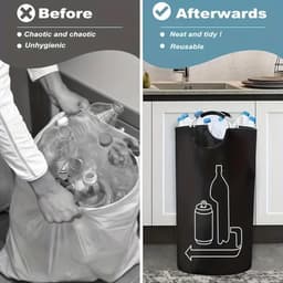 Wasmand - Opbergzakken van Oxford-stof - Vuilniszak - Verzamelbak voor lege flessen - Opvouwbare Opbergcontainer,Aluminium Handvat , Grote Capaciteit - Oxford Stof - 79×38 CM - Geschikt voor keuken, garage, tuin, camping en opslagruimtes - Wit — thumbnail 4