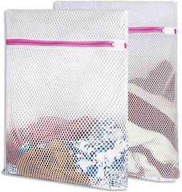Waszakken voor wasmachine, 2 stuks, waszakken met roze ritssluiting, wasnet, reizen, opbergen, organisatiezak voor truien, overhemden, ondergoed (50 x 60 cm) — thumbnail 1