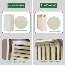 Wasmand, 200 liter, 4 vakken, uittrekbare en afneembare waszak, wasmand, bamboe frame, wasmand, wasmand, wasmand, wasmand, wasmand, wasmand, wassorteerder, bamboe (beige-12-8) — thumbnail 5