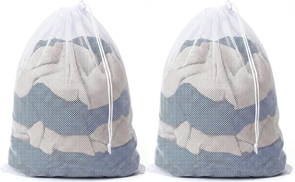 Waszakken 70 x 90 cm, fijnmazige waszak wasmachine met trekkoord, groot wasnet voor wasmachine, herbruikbare waszak voor beddengoed, knuffeldieren en kleding (wit) — afbeelding 1