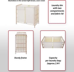 Wasbak MCW-B60, Wasbox wasmand, massief hout 2 vakken 60x60x33cm 68l ~ lichtbruin, grijs deksel — thumbnail 4