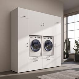 Roomart SERIE 2 Wasmachine Ombouwkast 254x240 cm - Kastenwand met 2 Hoge Kasten - Wit — thumbnail 3