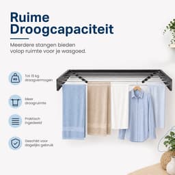 Avero® Wanddroogrek Inklapbaar XXXL – 120cm – 8.4 Meter Drooglengte – Hangend – Droogrek Inklapbaar – Zwart — thumbnail 4