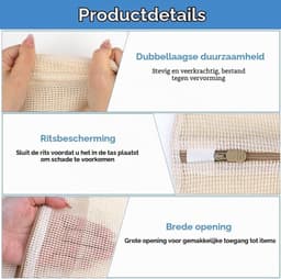 Wasnet voor Wasmachine - Wit - 30 x 40 cm - Duurzaam Katoen - Voor Delicate Kledingstukken — thumbnail 4