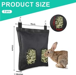 Hooibuidel Set - Voerzak Kleine Dieren - Voedsel Aanbieden - Waterproof Oxford Stof - 30.5 cm Lengte - Zwart — thumbnail 5