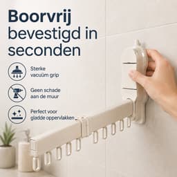 Bobypet - Droogrek - Muur Droogrek met Zuignap- Inklapbaar Wanddroogrek 90° - Boorvrij Aluminium Droogrekje - Voor Badkamer, Balkon en Waskamer - Melkwit — thumbnail 5