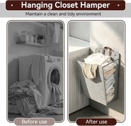 Opvouwbare wasmand voor aan de muur – Draagbare hangende wasmand voor in de kast (middengrijs) — thumbnail 5