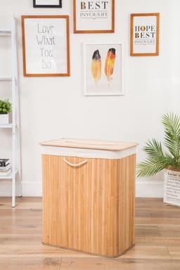 Decopatent Bamboe Wasmand - Dubbele Wasmand met deksel - Opvouwbaar - 110 L - Naturel — thumbnail 4