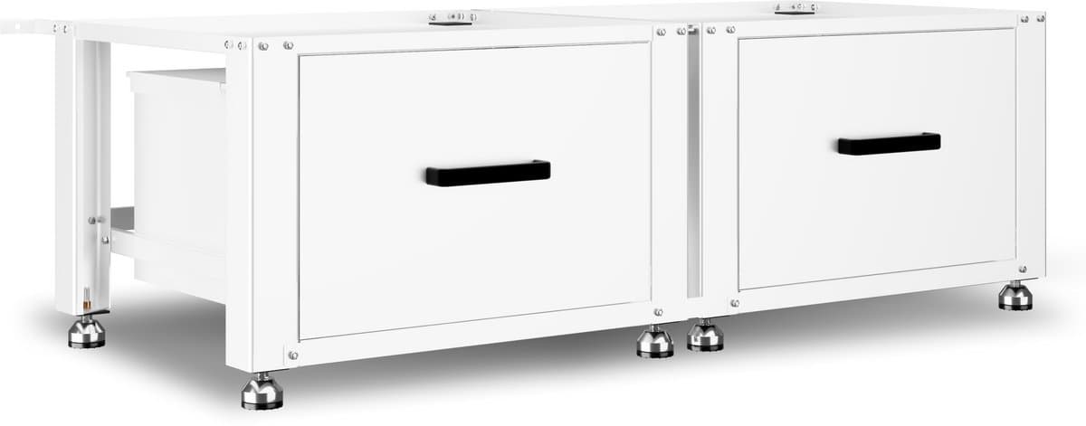 Bodo® - Wasmachine Verhoger - Dubbel - Kast - Ombouw met Lade - Wit - 124x58x44-48cm — afbeelding 1