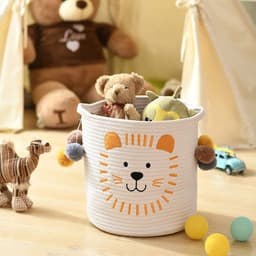 Opslagmand van katoentouw met handvatten voor baby's, kinderen, speelgoed, geschenkmandje voor de kinderkamer voor opbergrekken, badkamer commode organizer (leeuwen) — thumbnail 3