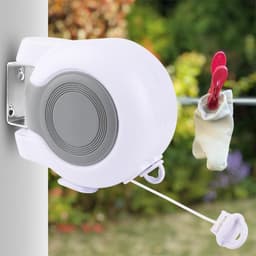15m Retractable Clothesline - Wall Mounted Outdoor Double Line Clothes Airer/Dryer For Drying Reel With Duel Cable — thumbnail 3