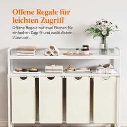Wassorteerder - 168L - Met 3 vakken, 2 planken en uitneembare zakken - Voor wasruimte en slaapkamer - Wit — thumbnail 4