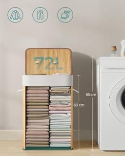 SONGMICS Bamboe Opvouwbare Wasmand met Deksel - 72 L - Beige LCB10Y — thumbnail 5
